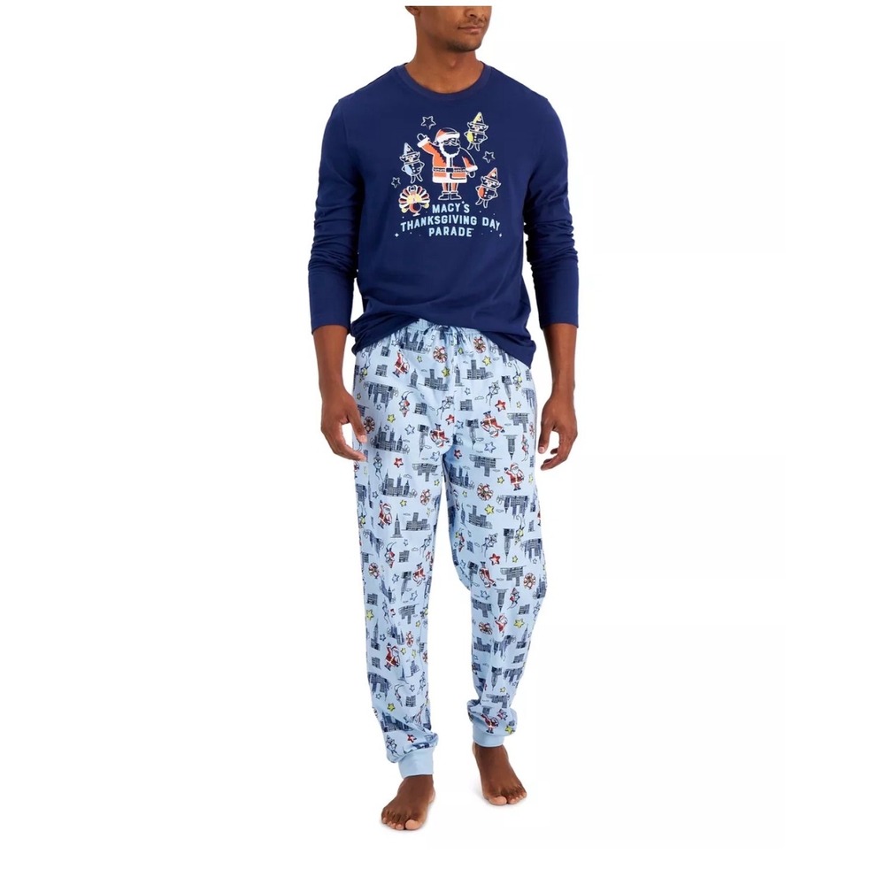 Macy's Pre-Packaged Thanksgiving Day Parade Mens Pajama Set Navy Blue Small NWT